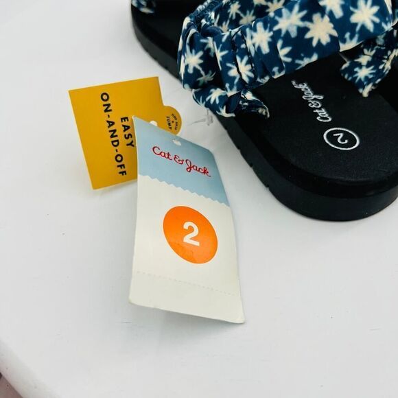 Cat & Jack Kids Girls Navy Blue Floral Platform Sport Sandals Size 2 - Picture 10 of 11